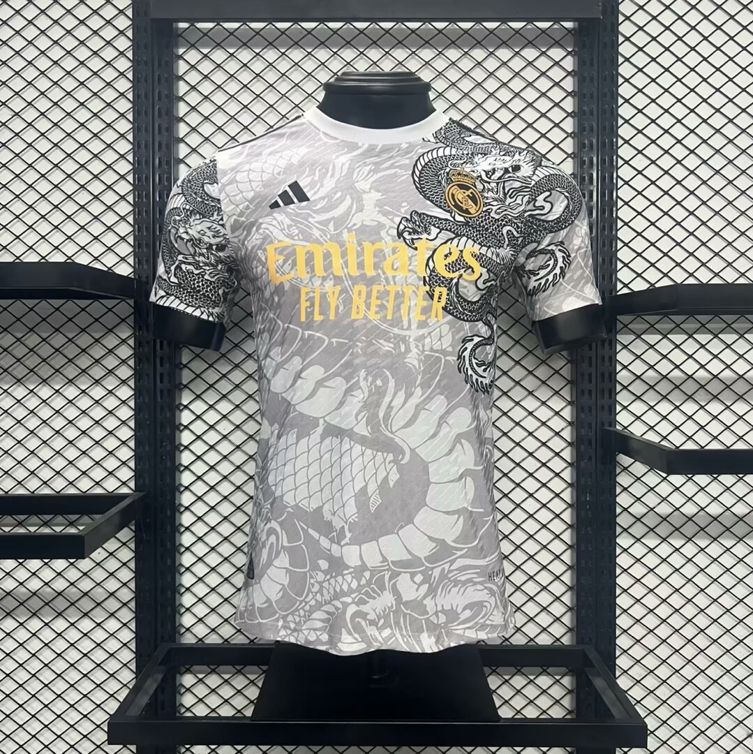Real Madrid 2024/25 White Gold & Black Dragon Jersey