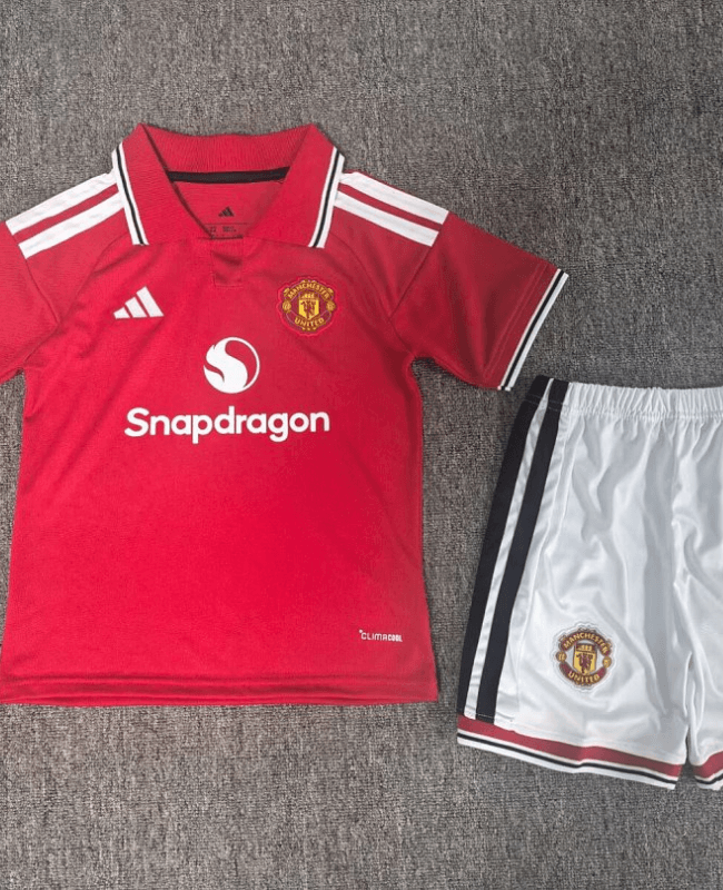 Manchester United 202627 Home Jersey Kids Kit Front
